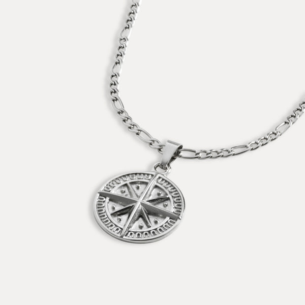 Men's Silver Compass Pendant Necklace - Men's Silver Necklace
