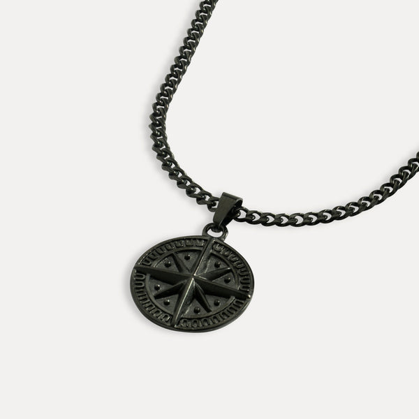 Men's Black Compass Pendant Necklace - Men's Black Necklace | Twistedpendant