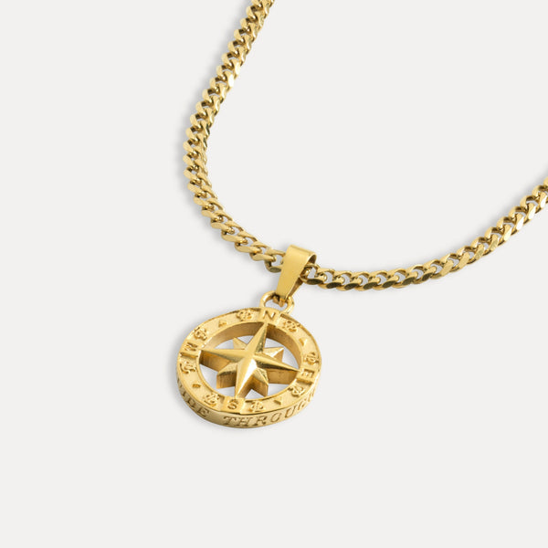 North Star Compass - Gold Pendant Necklace For Men By Twistedpendant