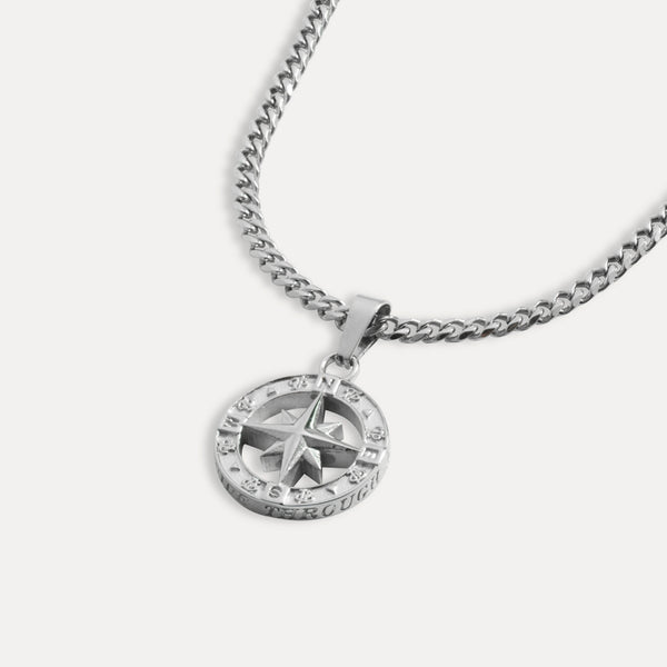 Silver Compass Men's Pendant Necklace | Twistedpendant