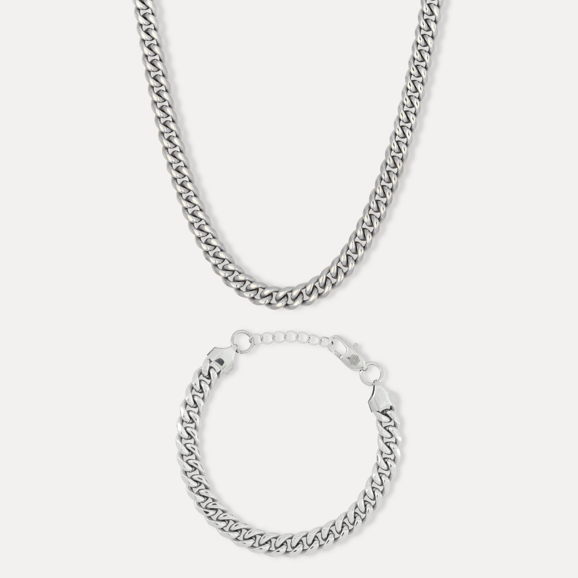 Silver Cuban Chain & Bracelet (8MM) - Gift Sets For Men - By Twistedpendant