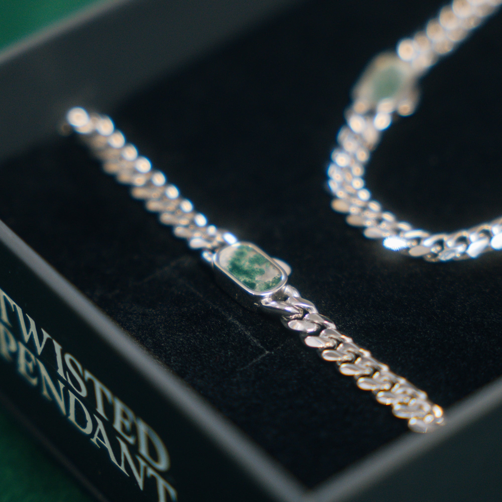 Moss Agate Cuban Chain (5MM) - Silver
