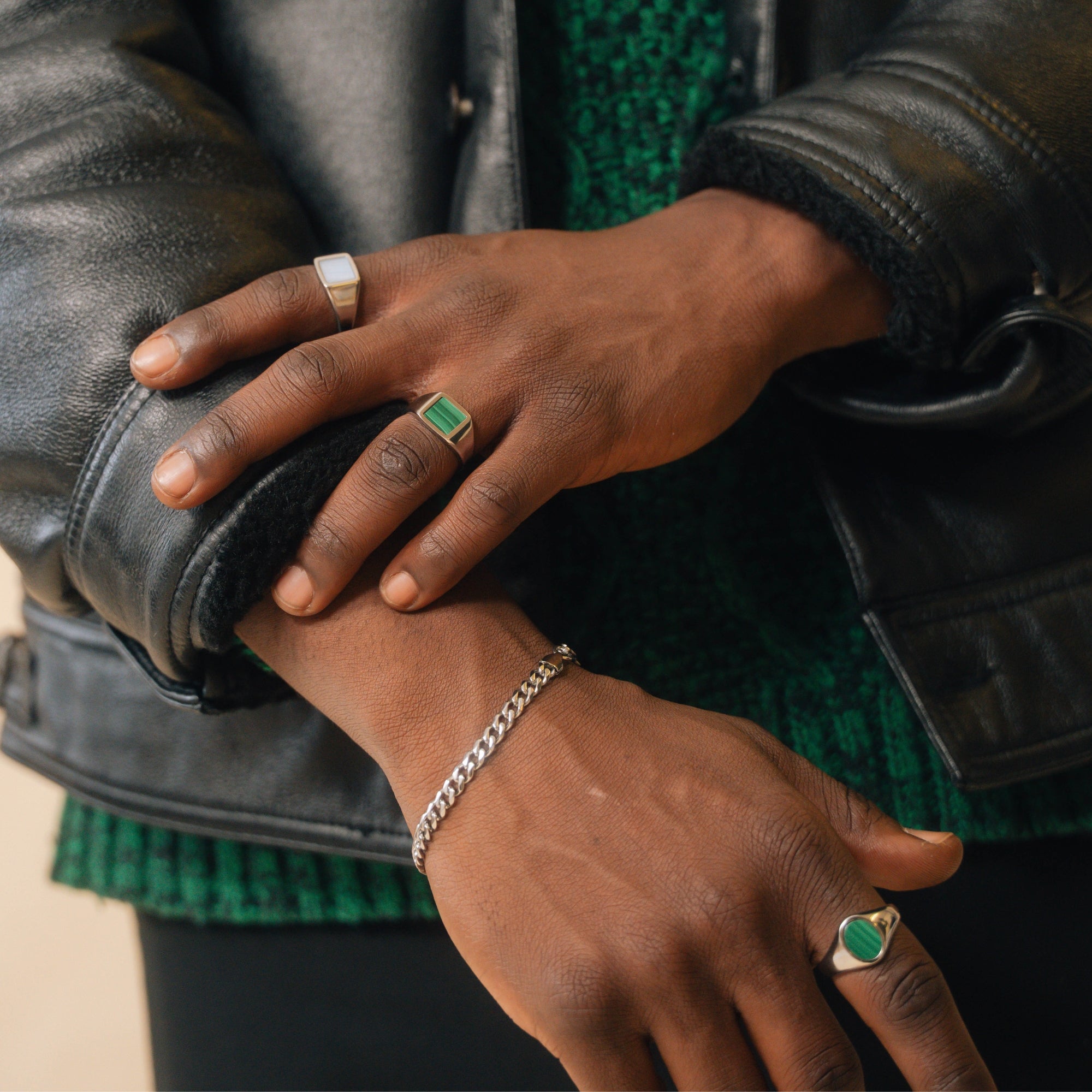 Square Malachite Ring - Silver