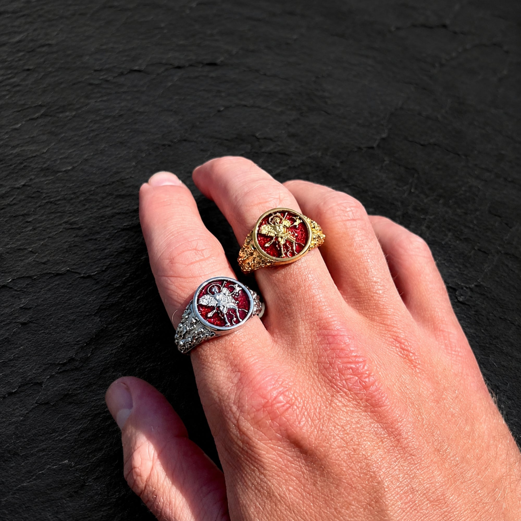St Michael Ring - Red (Silver)