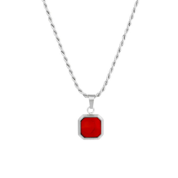 Red & Silver Enamel Pendant -Silver Necklace For Men | Twistedpendant