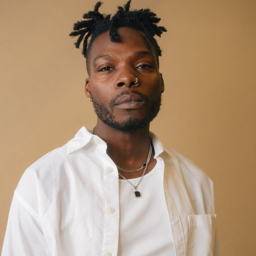 Onyx Cuban Necklace Set (Silver)