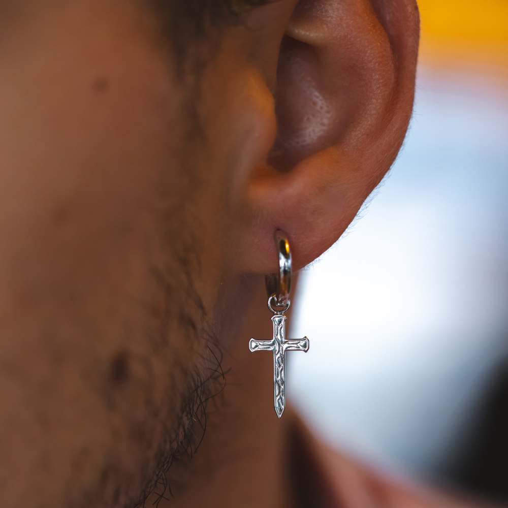 Mens Dagger Dangle Earrings - Mens Silver Dangle Earrings - By Twistedpendant