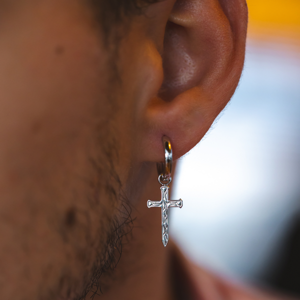 Silver cross hot sale earrings men