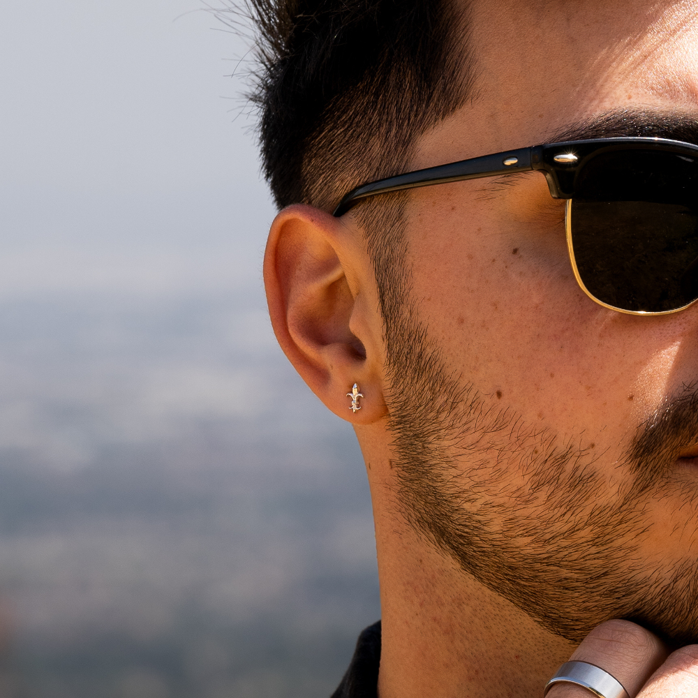 18K Gold Fleur Stud Earring - Mens Gold Earrings -  By Twistedpendant