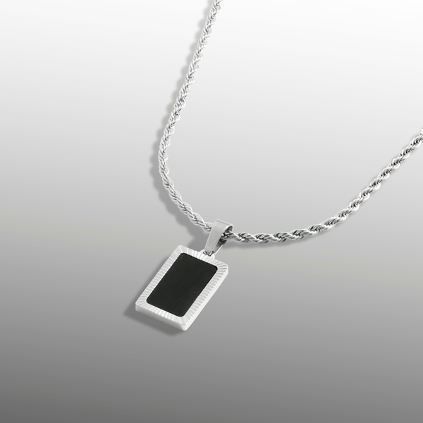 Rectangle Silver Onyx Pendant Necklace For Men - By Twistedpendant