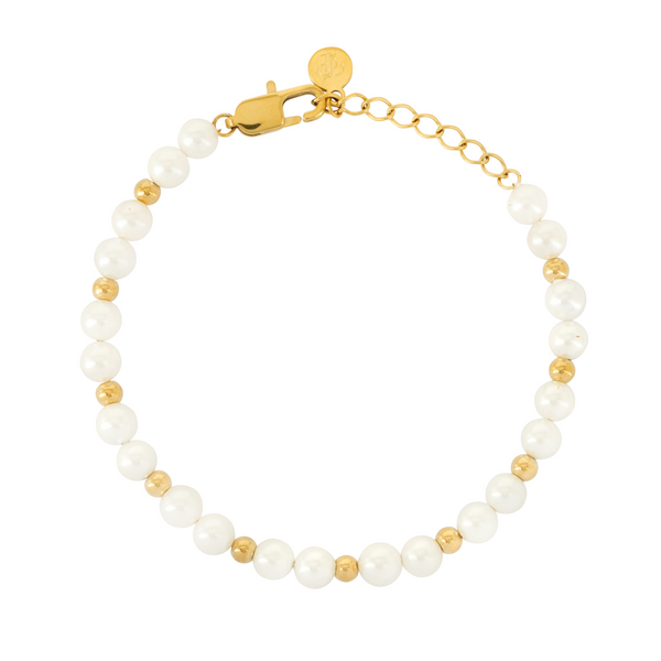 Gold Bead & Pearl Bracelet Chain (6MM) - Men's Pearl Bracelet | Twistedpendant