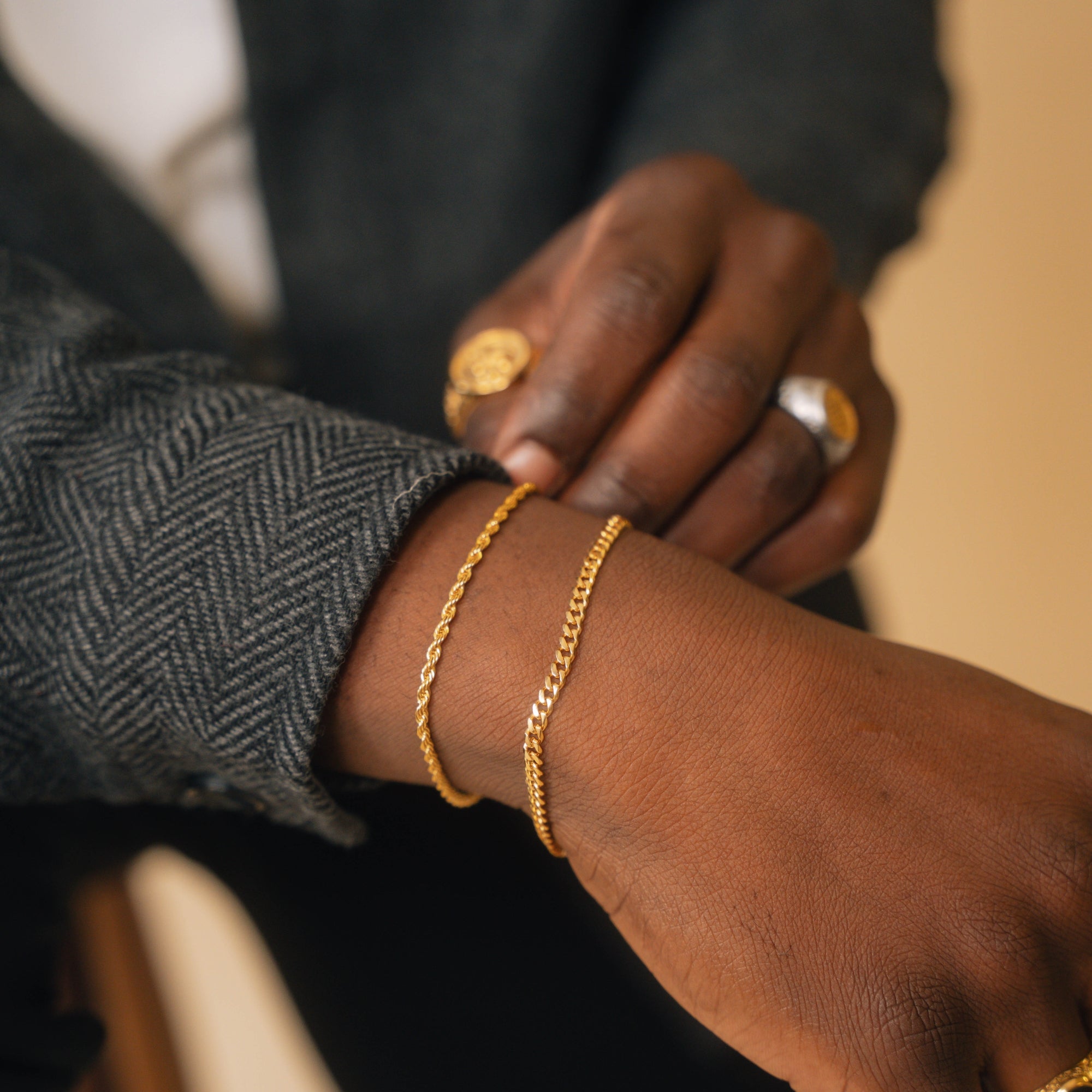Gold Cuban + Rope Stack Bracelet