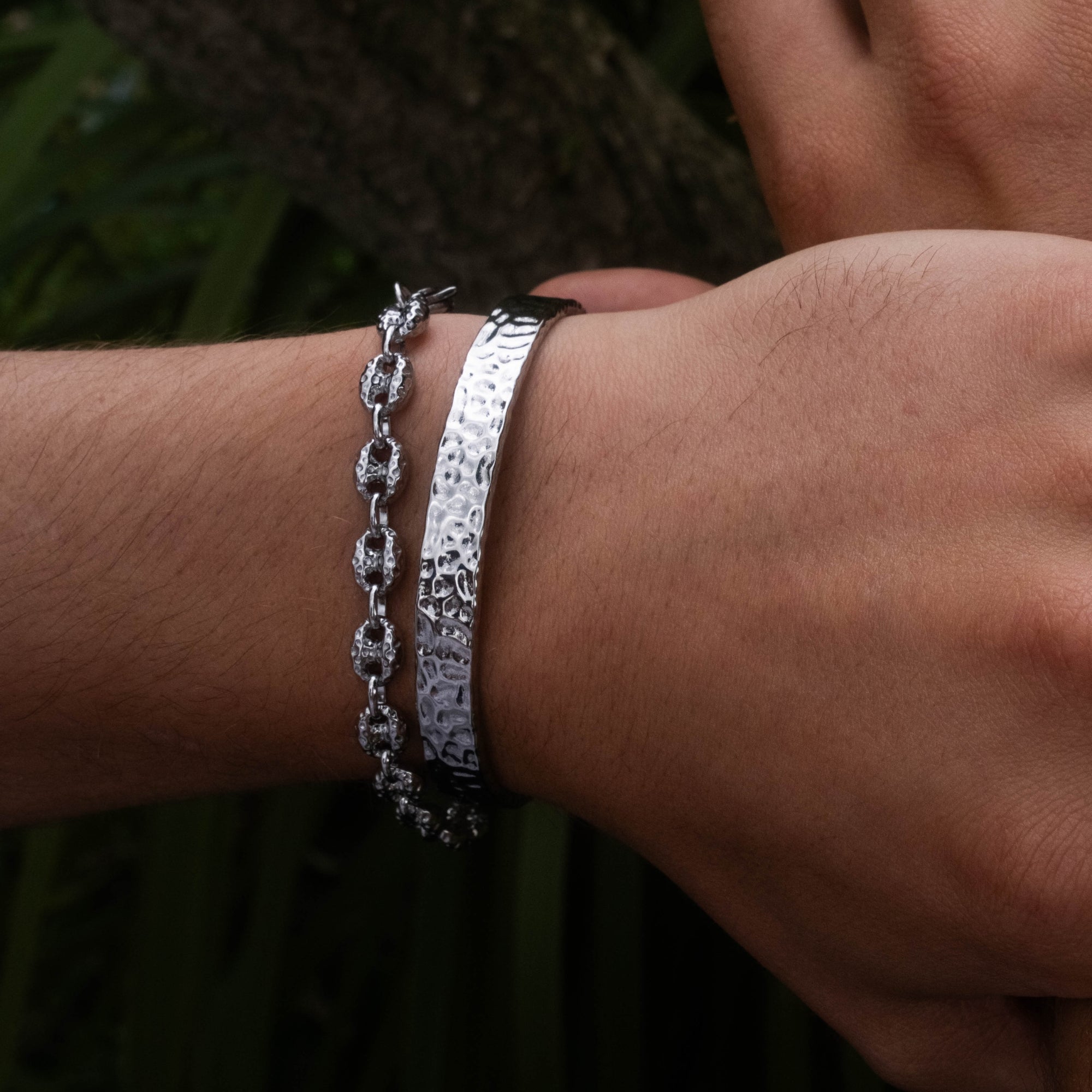 Silver Cuff + Mariner Stack Bracelet