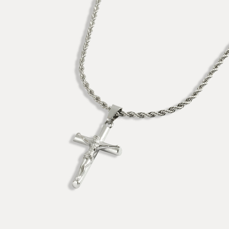 Silver Crucifix Pendant Necklace - Mens Cross Pendant - By Twistedpendant