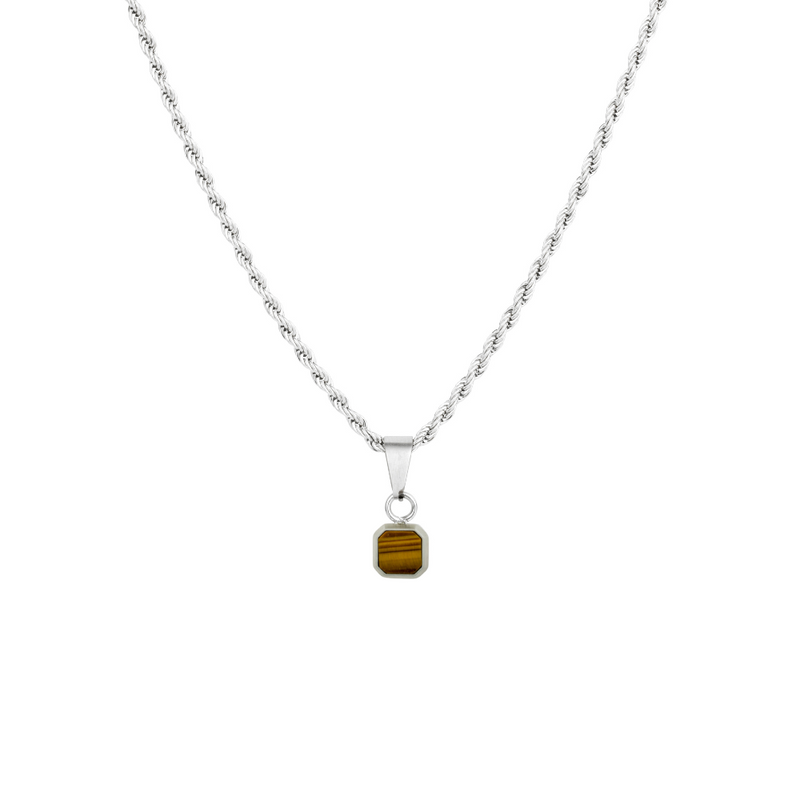 Mini Tiger Eye Necklace - Silver Necklace for Men - By Twistedpendant