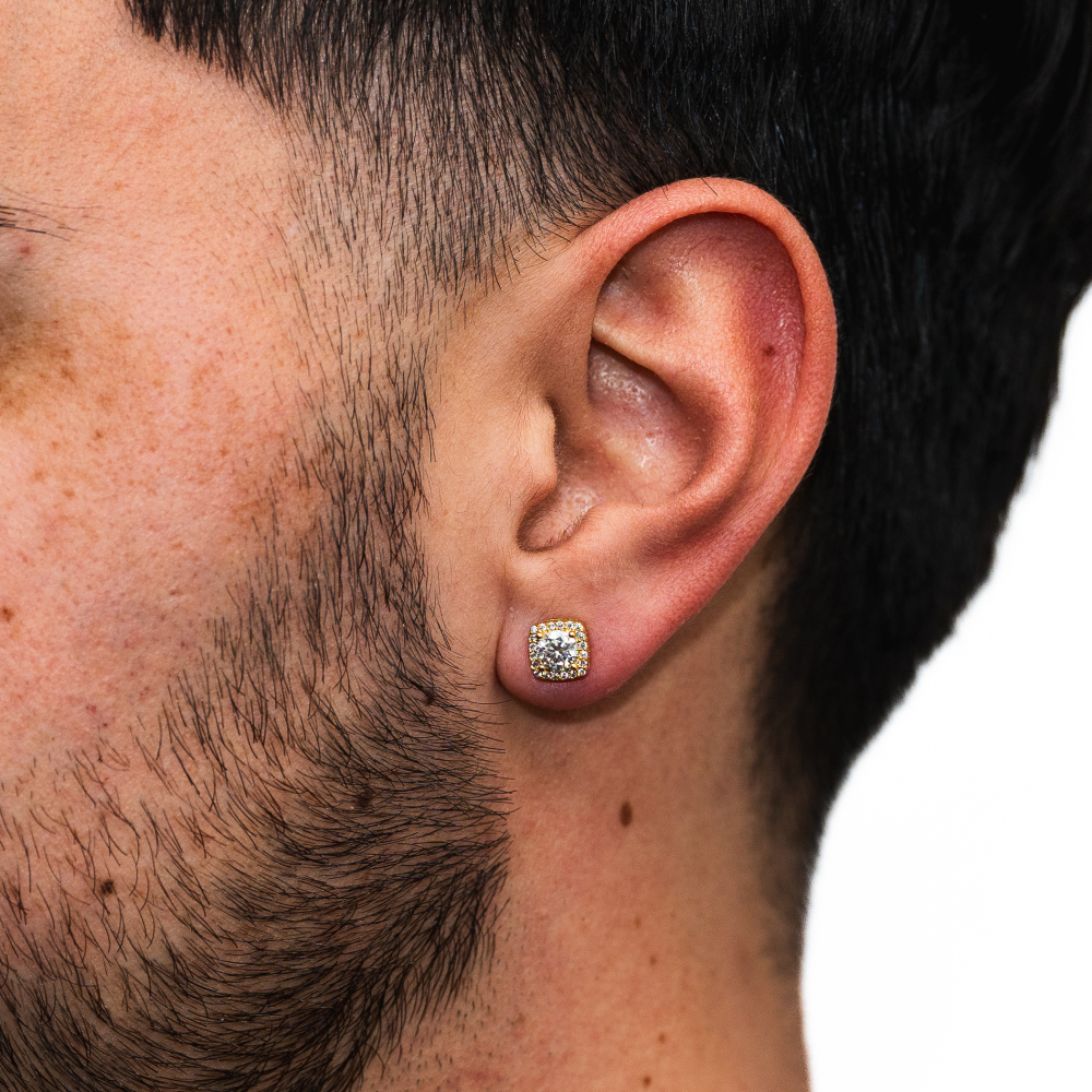 Mens Earrings - Silver Moissanite Diamond Stud Earring For Men