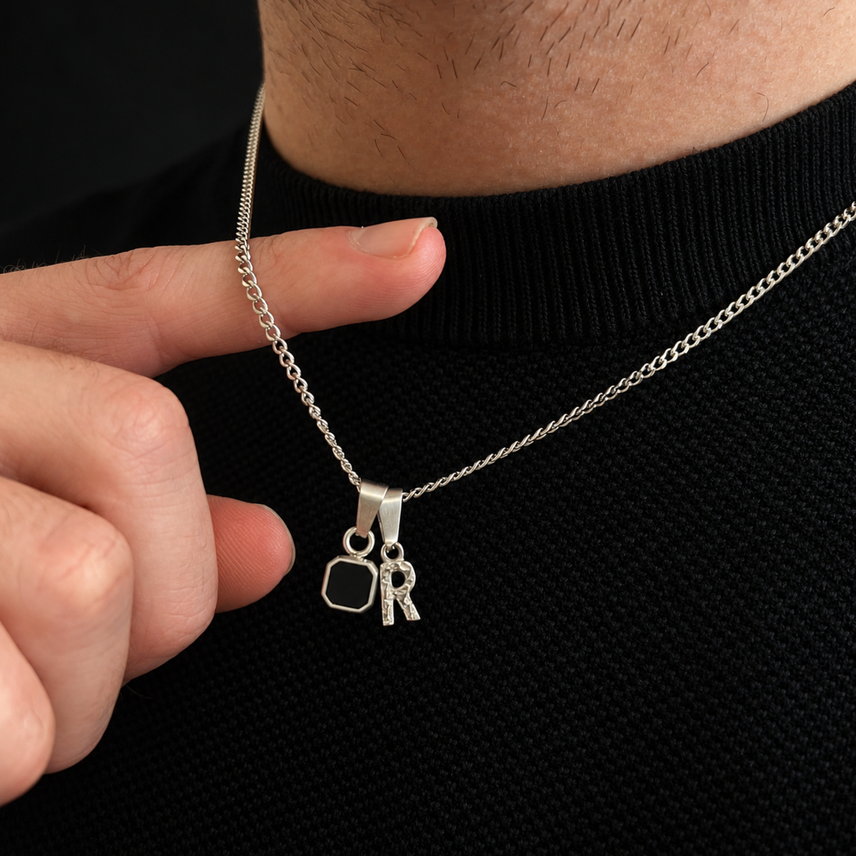 Initial X Onyx Set - Silver