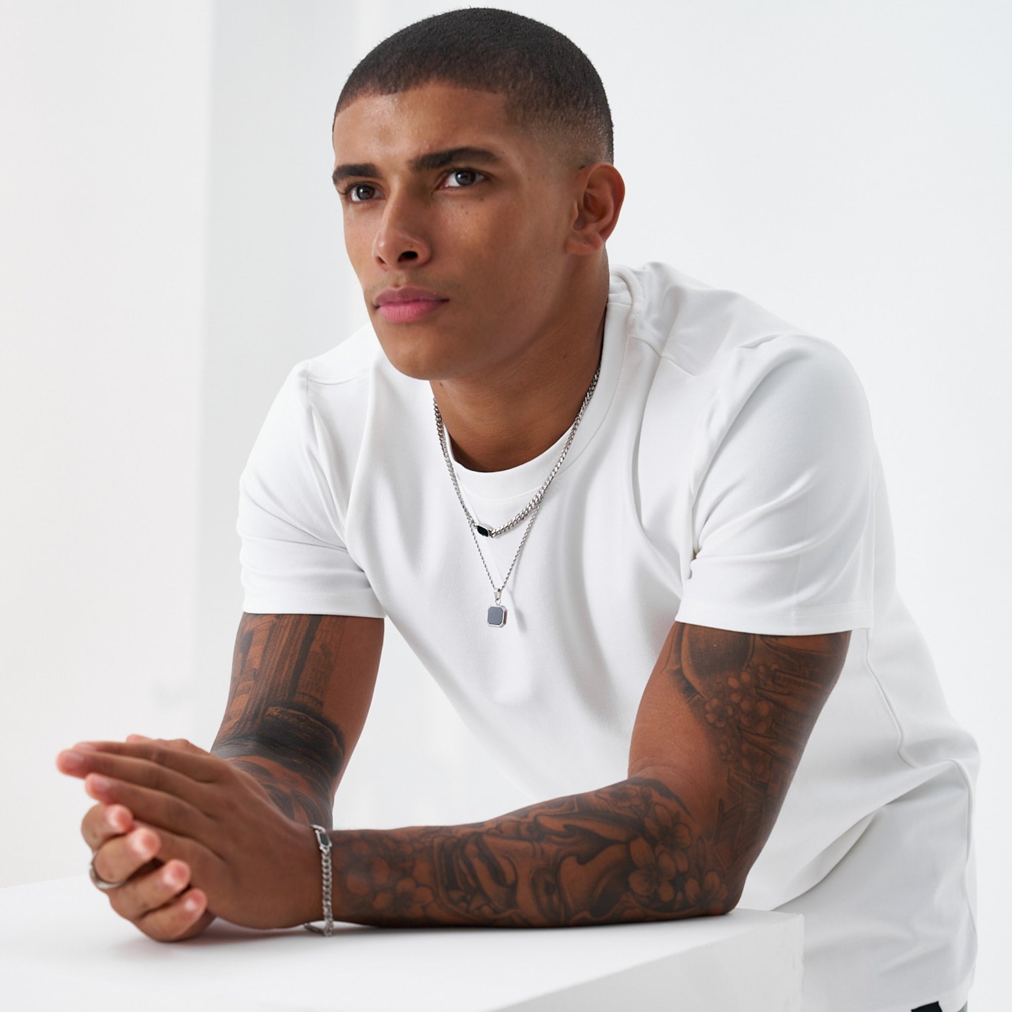 Onyx Cuban Necklace Set (Silver)