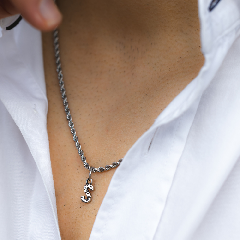 Mens Initial Necklace - Silver Name Monogram Necklace - By Twistedpendant