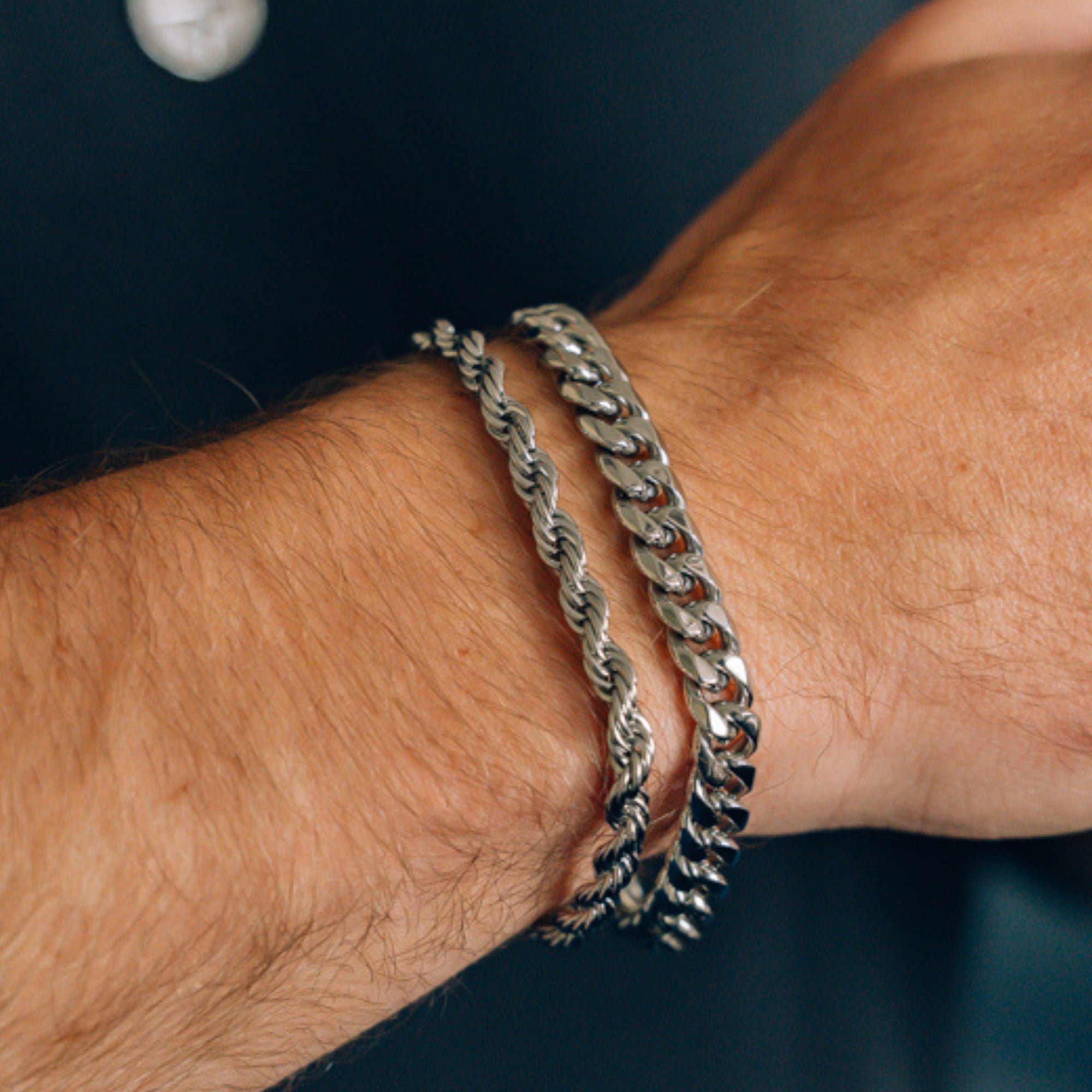 Silver Cuban (8MM) + Rope (5MM) Stack Bracelet