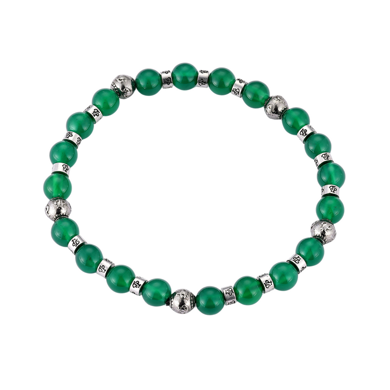 Green Silver Beaded Bracelet Chain (6MM) - Men's Bead Bracelet | Twistedpendant