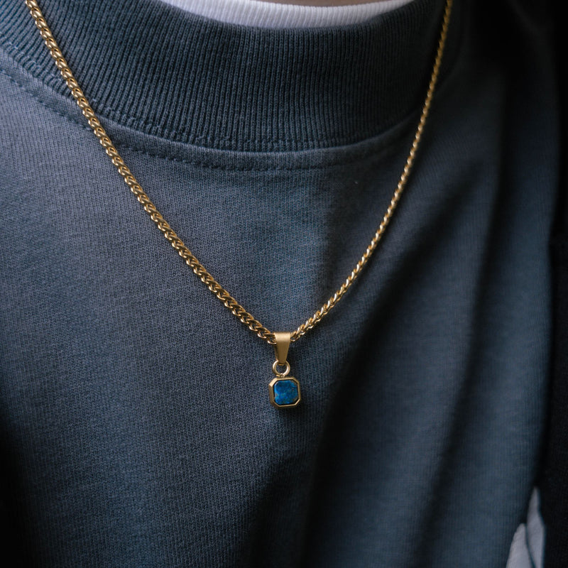 Mini Lapis Lazuli Pendant | Gold Necklace For Men - By Twistedpendant