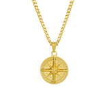 Men's Gold Compass Pendant on 3mm Cuban Chain Necklace | Twistedpendant
