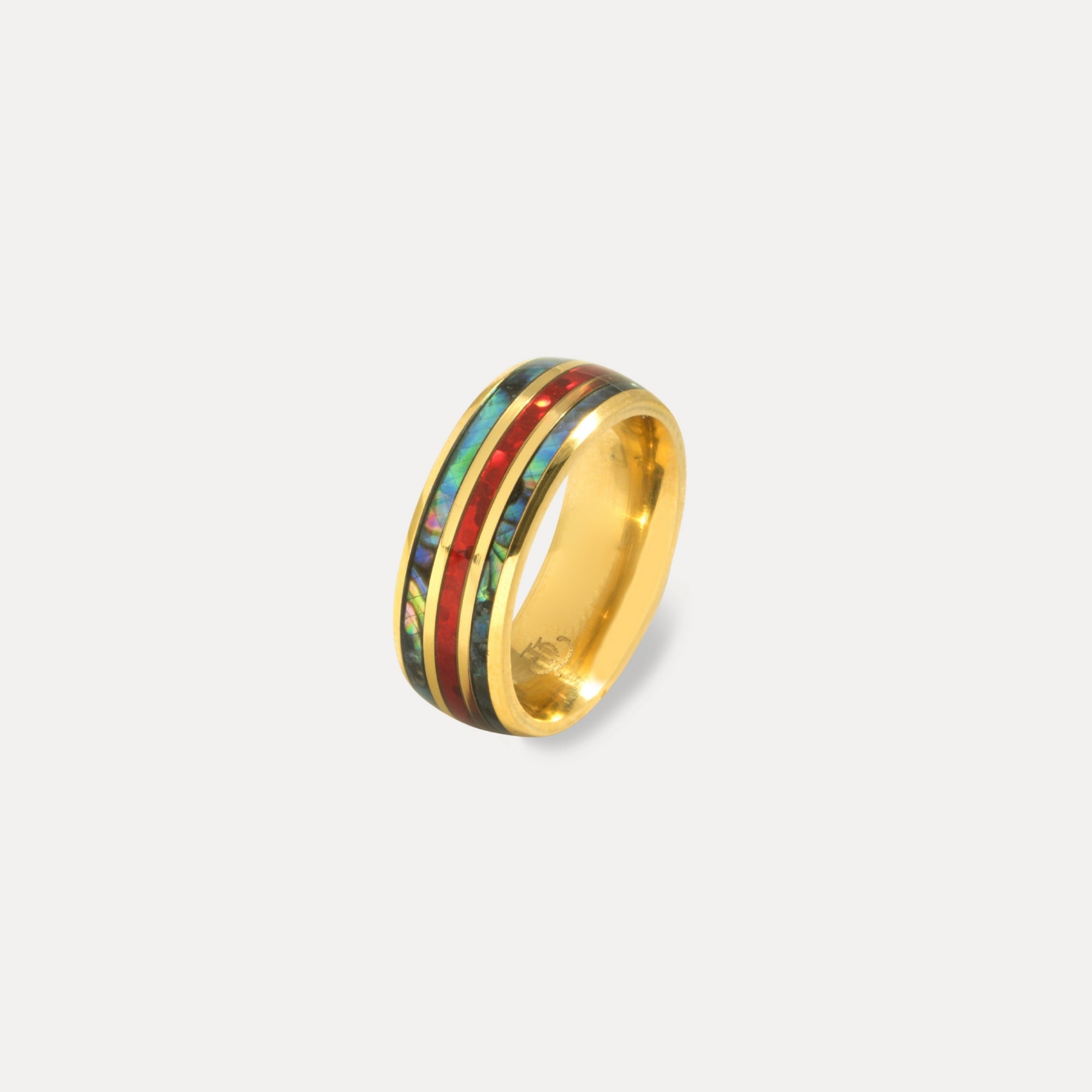 18K Gold Red Opal Band Ring - Mens Gold Band Rings - By Twistedpendant