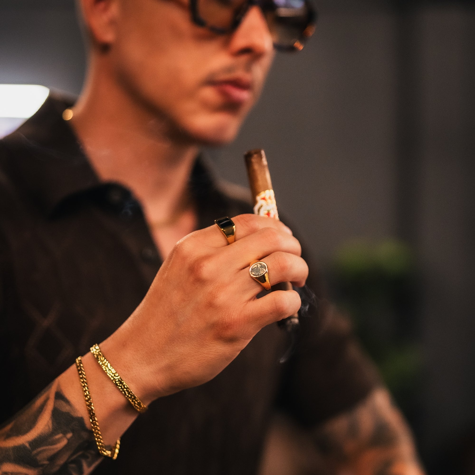 Moss Agate Signet Ring - Gold