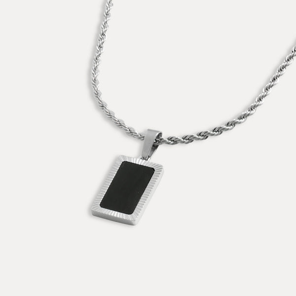 Rectangle Silver Onyx Pendant Necklace For Men - By Twistedpendant