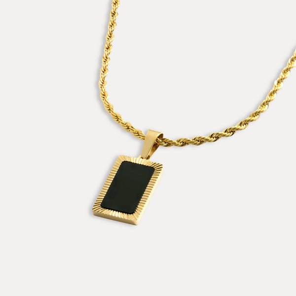 Rectangle Gold Onyx Pendant Necklace For Men - By Twistedpendant