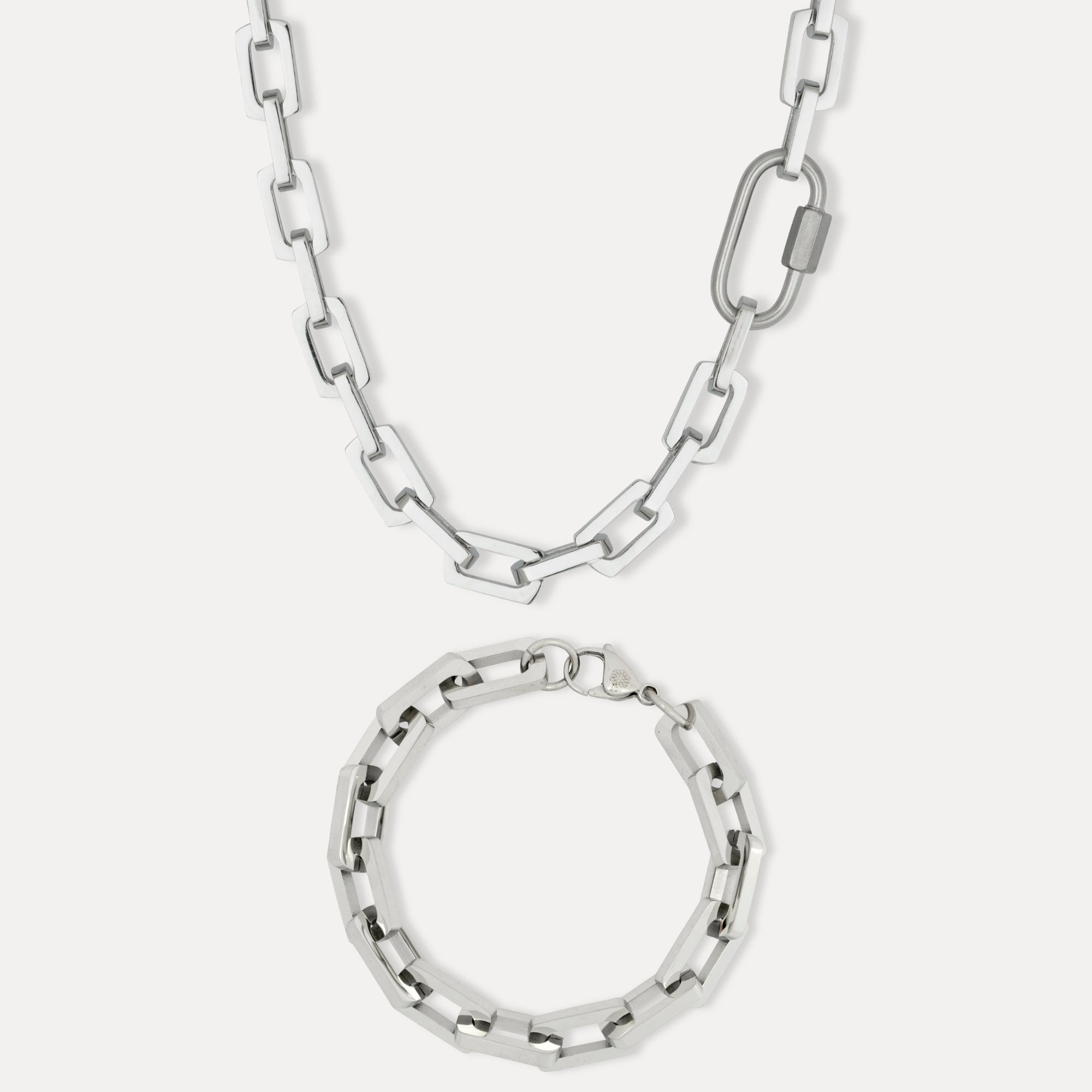 Silver chain necklace on a white background