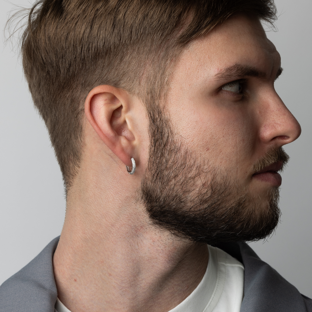 Gold Micro Paved Diamond Hoop - Mens Hoop Earrings By Twistedpendant