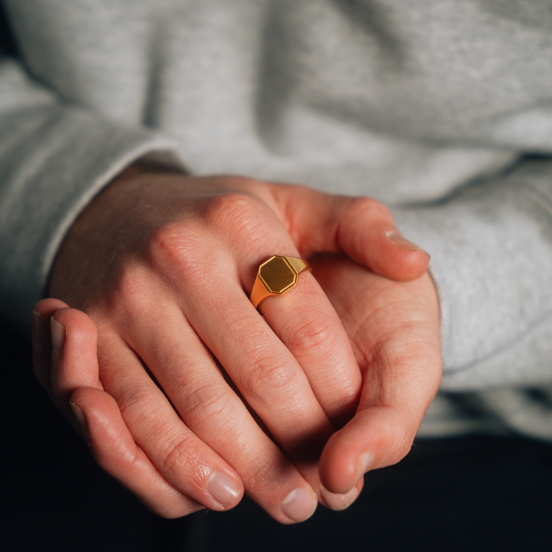 Horizon Ring - Matte 18K Gold Signet Ring For Men | By Twistedpendant