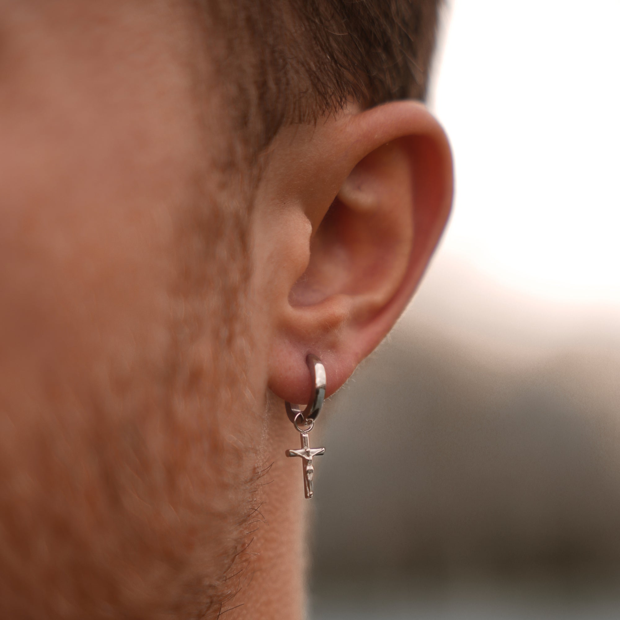Crucifix Dangle Earring - Silver