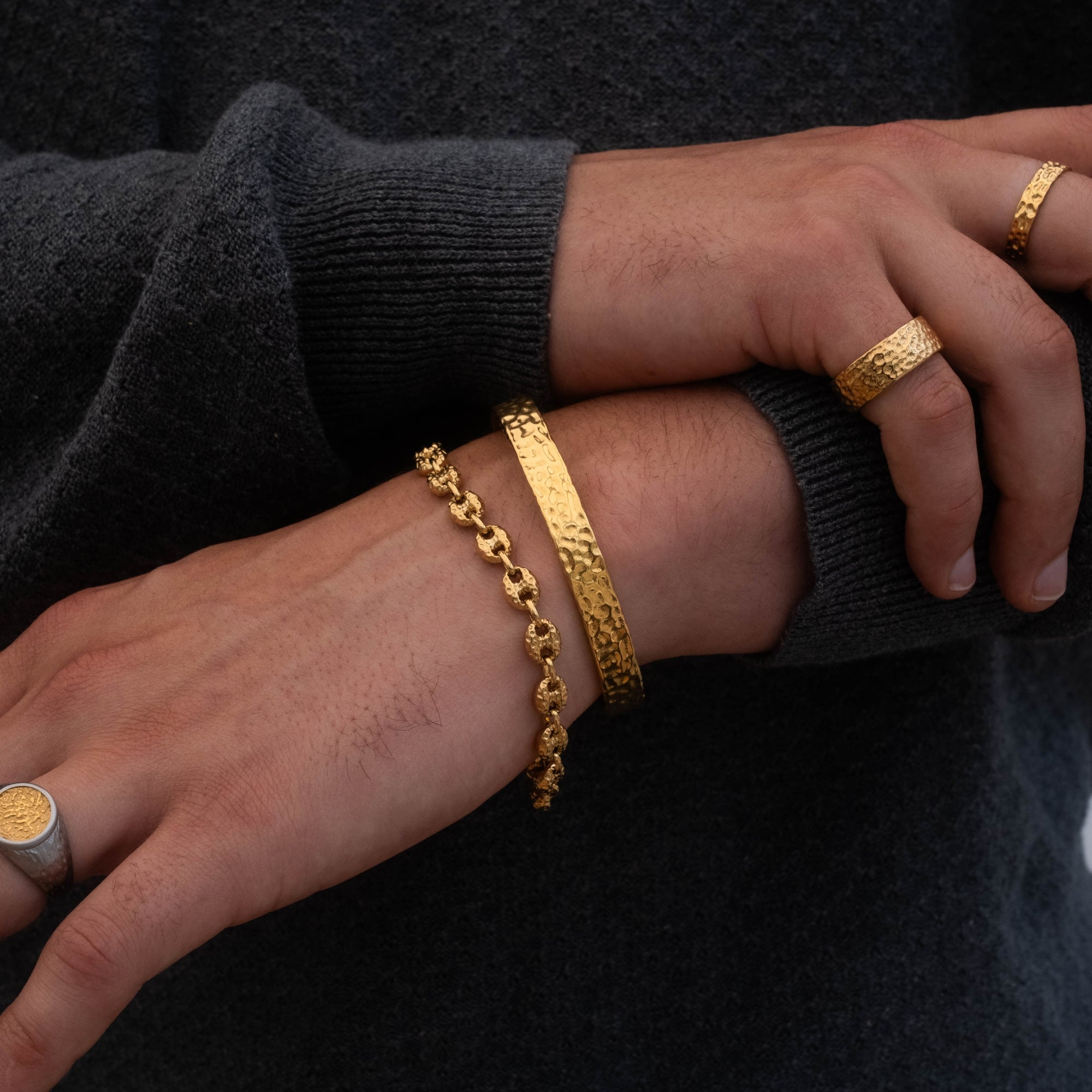 Gold Cuff + Mariner Stack Bracelet