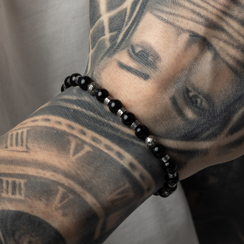Silver Onyx Beaded Bracelet Chain (6MM) - Men's Bead Bracelet | Twistedpendant