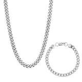 Silver Cuban Chain & Bracelet (8MM) - Gift Sets For Men - By Twistedpendant