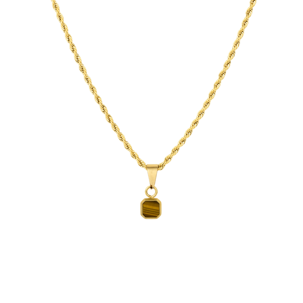 Mini Tiger Eye Necklace - Gold Necklace for Men - By Twistedpendant