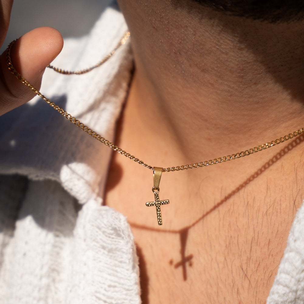 Micro Hammered Cross Necklace – Gold | Twisted Pendant