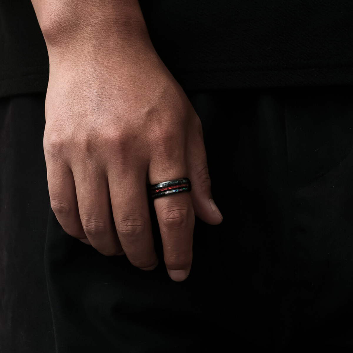 Red Fire Opal Ring - Black