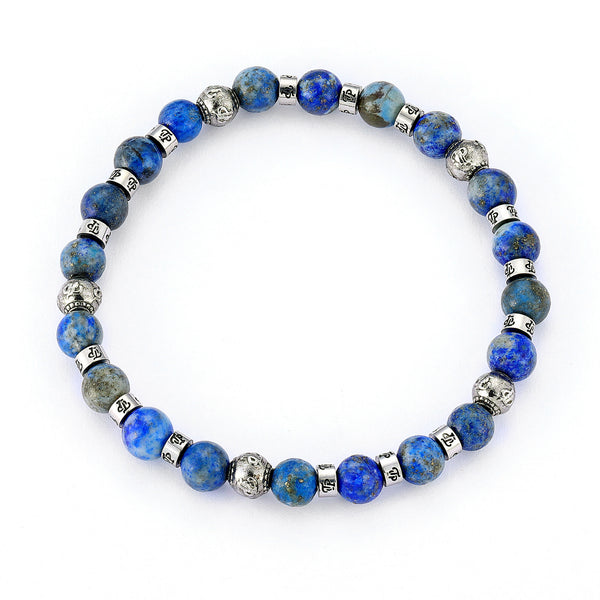 Silver Lapis Lazuli Bracelet (6MM) - Men's Bead Bracelet | Twistedpendant