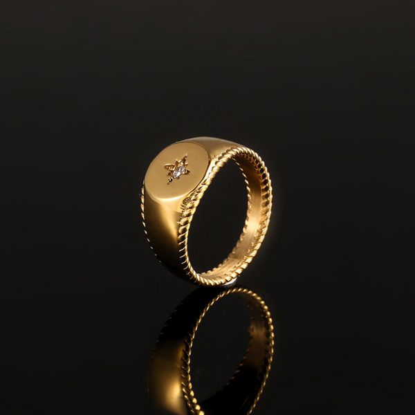 North Star Signet Ring For Men - Mens Gold Rings - By Twistedpendant