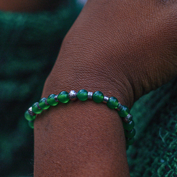 Green Silver Beaded Bracelet Chain (6MM) - Men's Bead Bracelet | Twistedpendant