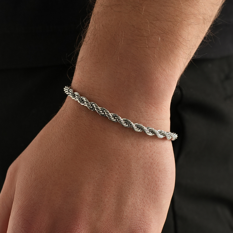 Men's Silver Rope Bracelet (5mm) - Silver Bracelet For Men | Twistedpendant
