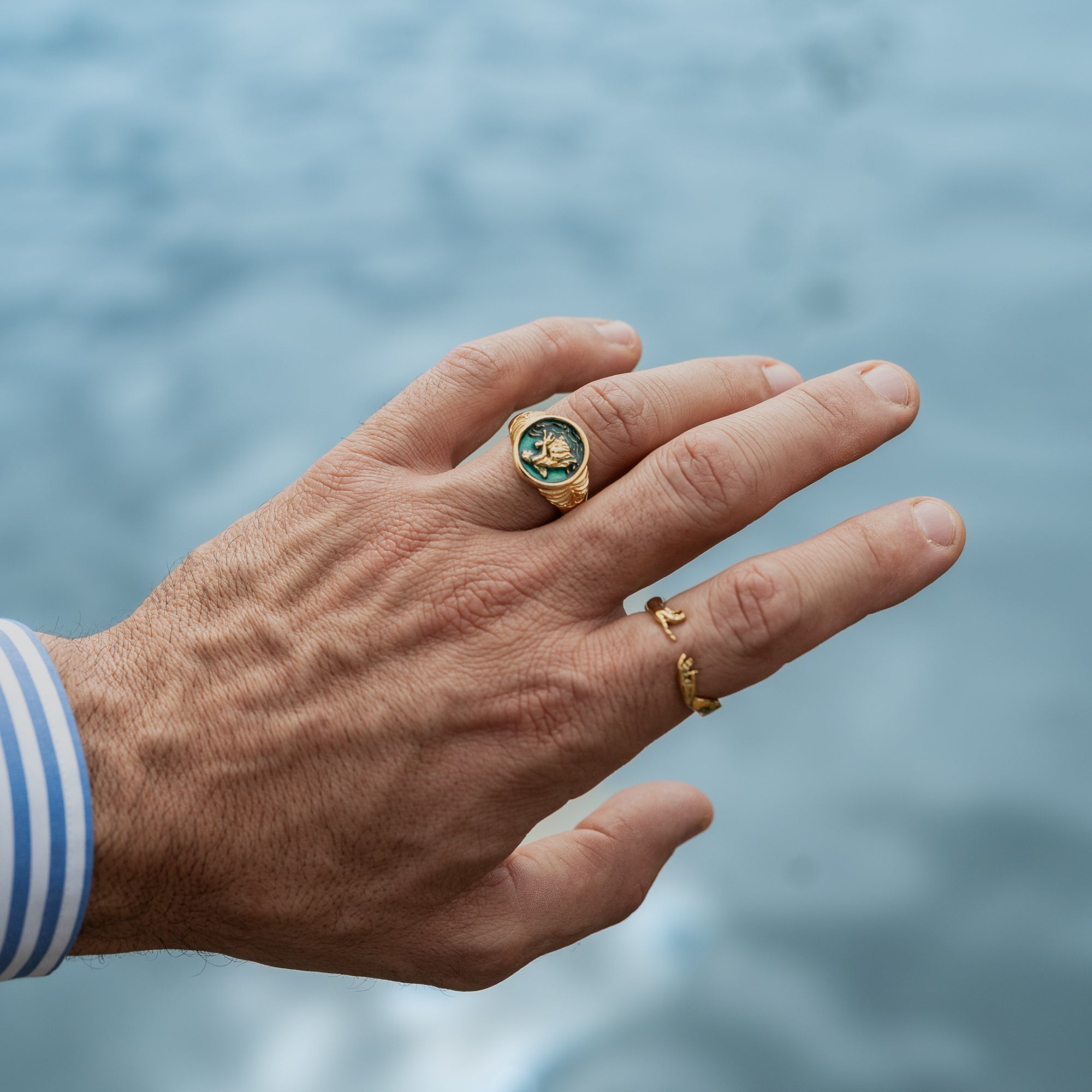 St Christopher Ring - Blue (Gold)