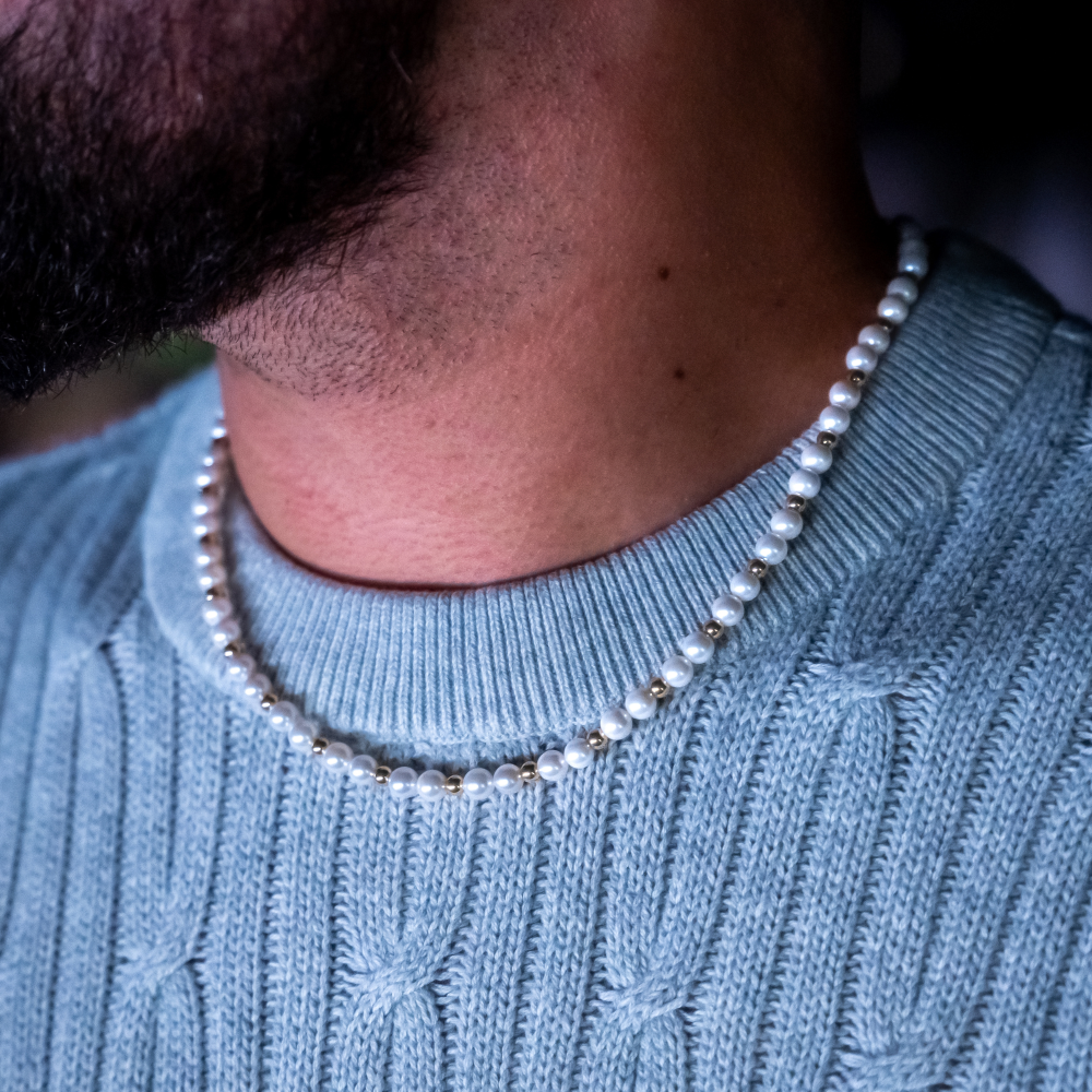 Gold Pearl Necklace Chain - Men's Pearl Necklace | Twistedpendant