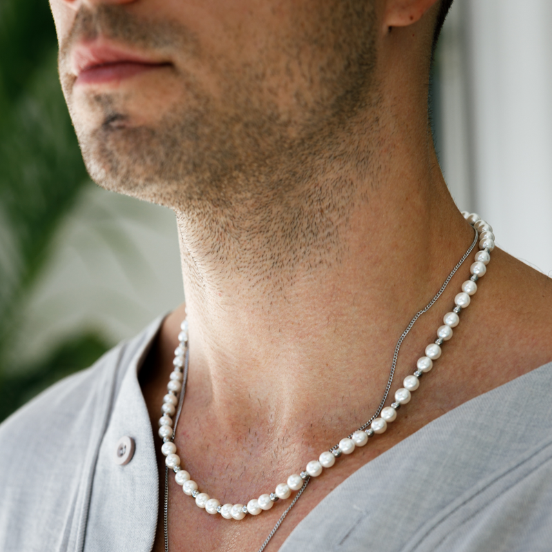 Silver Pearl Necklace Chain - Men's Pearl Necklace | Twistedpendant