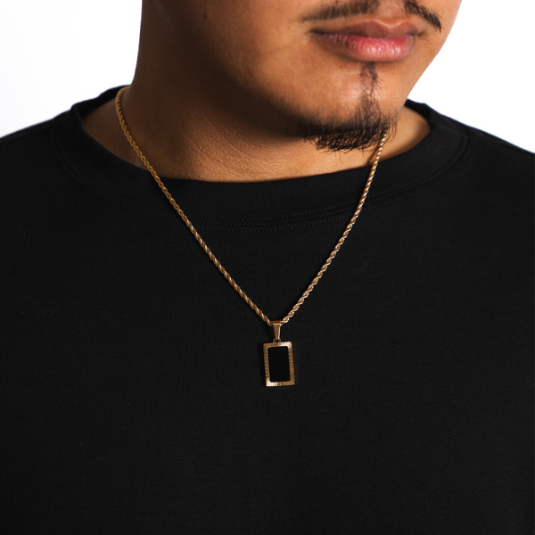 Rectangle Gold Onyx Pendant Necklace For Men - By Twistedpendant