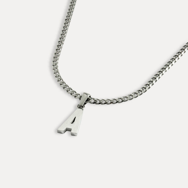 Silver Initial Letter Necklace - Personalised Initial Necklace for Men - By Twistedpendant